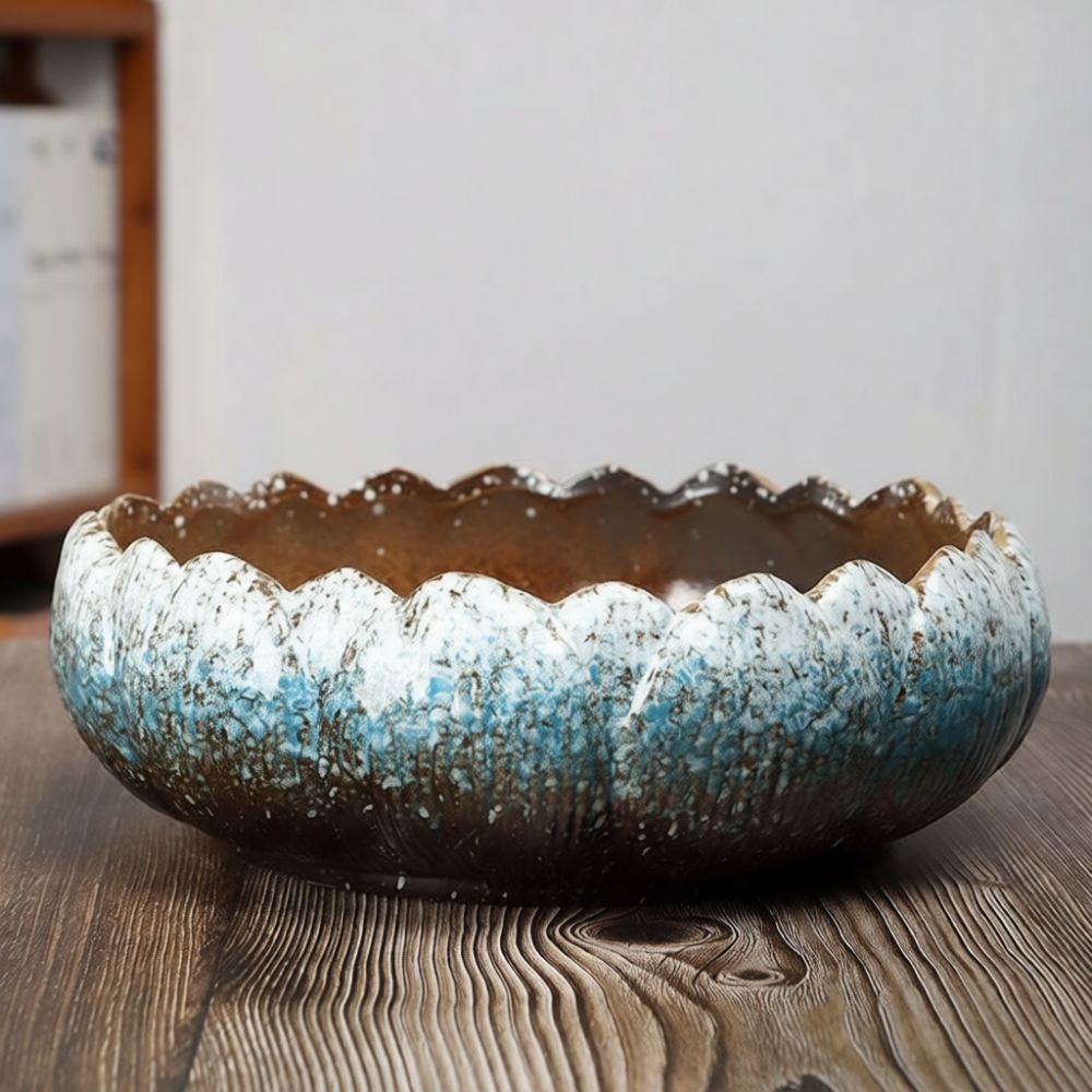 大口径の陶器製多肉植物鉢。手作りの粗陶で、通気性の良い花器と - Bonsai Garden Art のレビューと価格